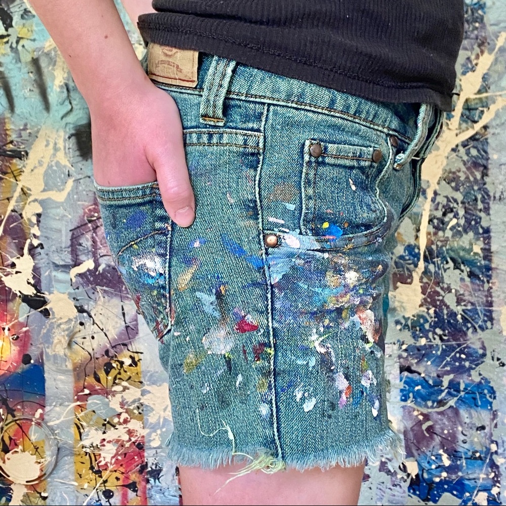 Original artist splatter painted jean shorts